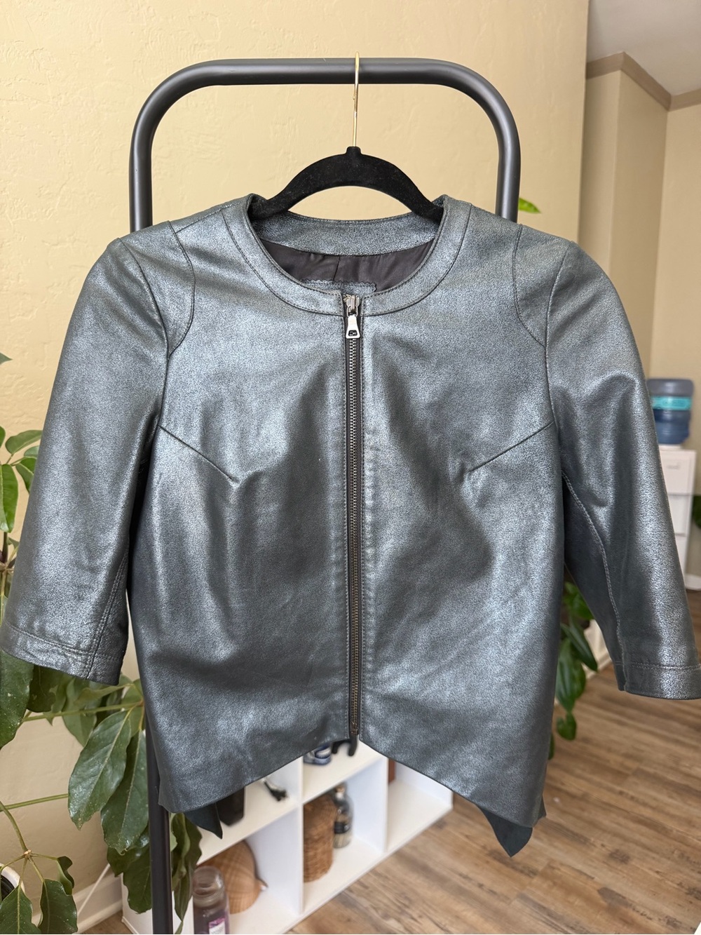 My Tribe Genuine Metallic Leather Jacket with Zip Front